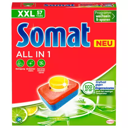 Detergent vase automat Somat All in 1 XXL Limette Lămâie Citrice, Lamaie, 1 kg